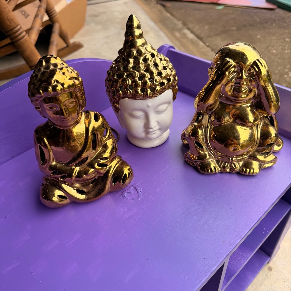 GC Naturals Gold Ceramic Buddha Figurine Set 3pc Zen Home Decor Scented Sachets - Picture 2 of 7
